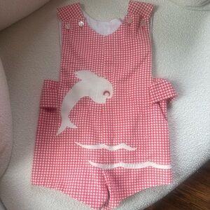 Vintage Red and White Dolphin Print Romper